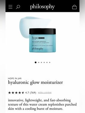 NEW Philosophy Hyaluronic Glow Moisturizer - Light Blue Jar